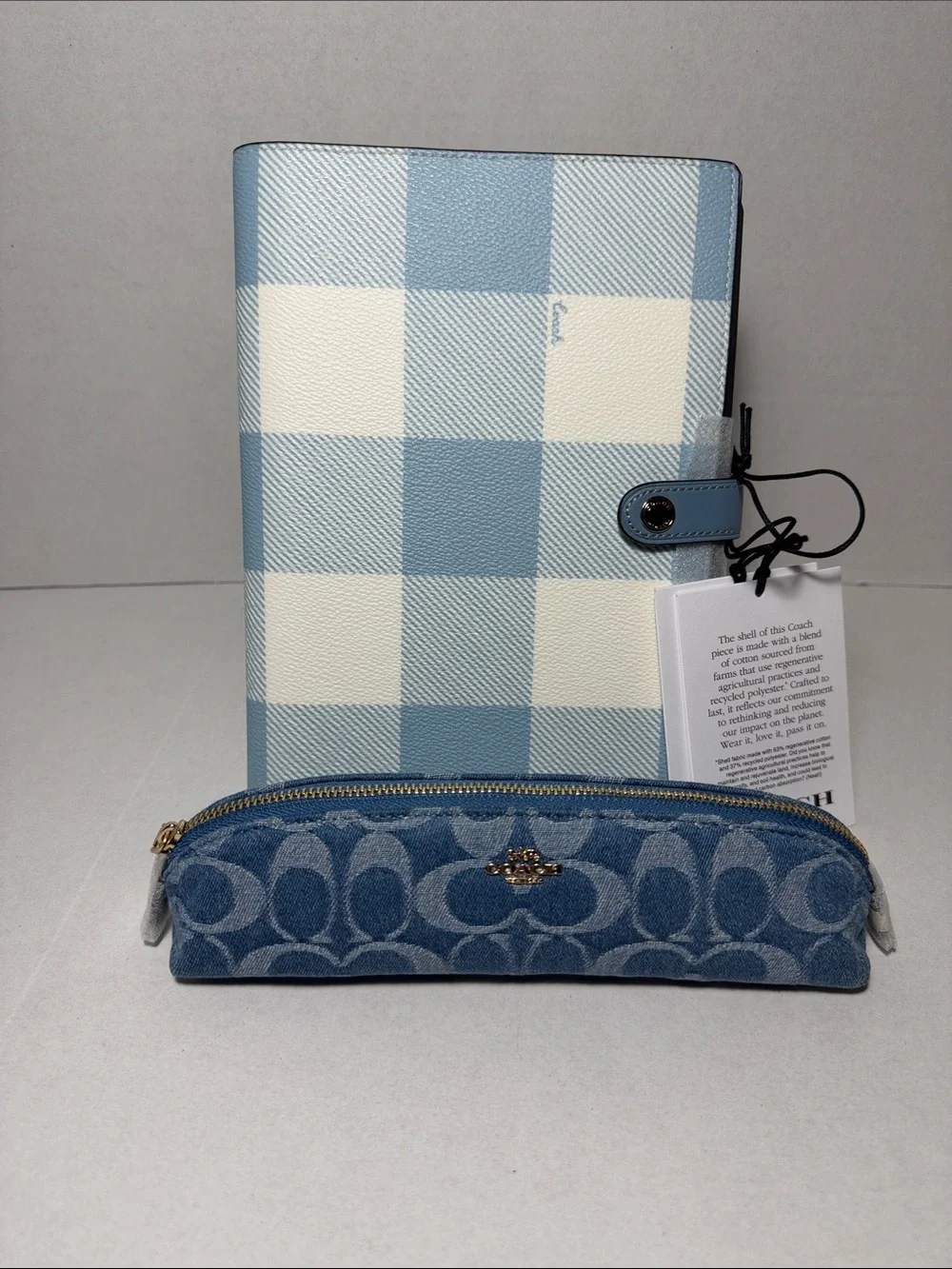 Coach Plaid Notebook Cover with Denim Signature Pencil Case